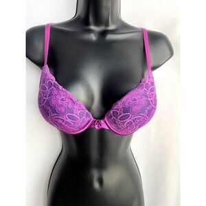 Lily of France Purple Lacy Bra Size 34B Barbiecore Magenta Pink Sexy Lingerie